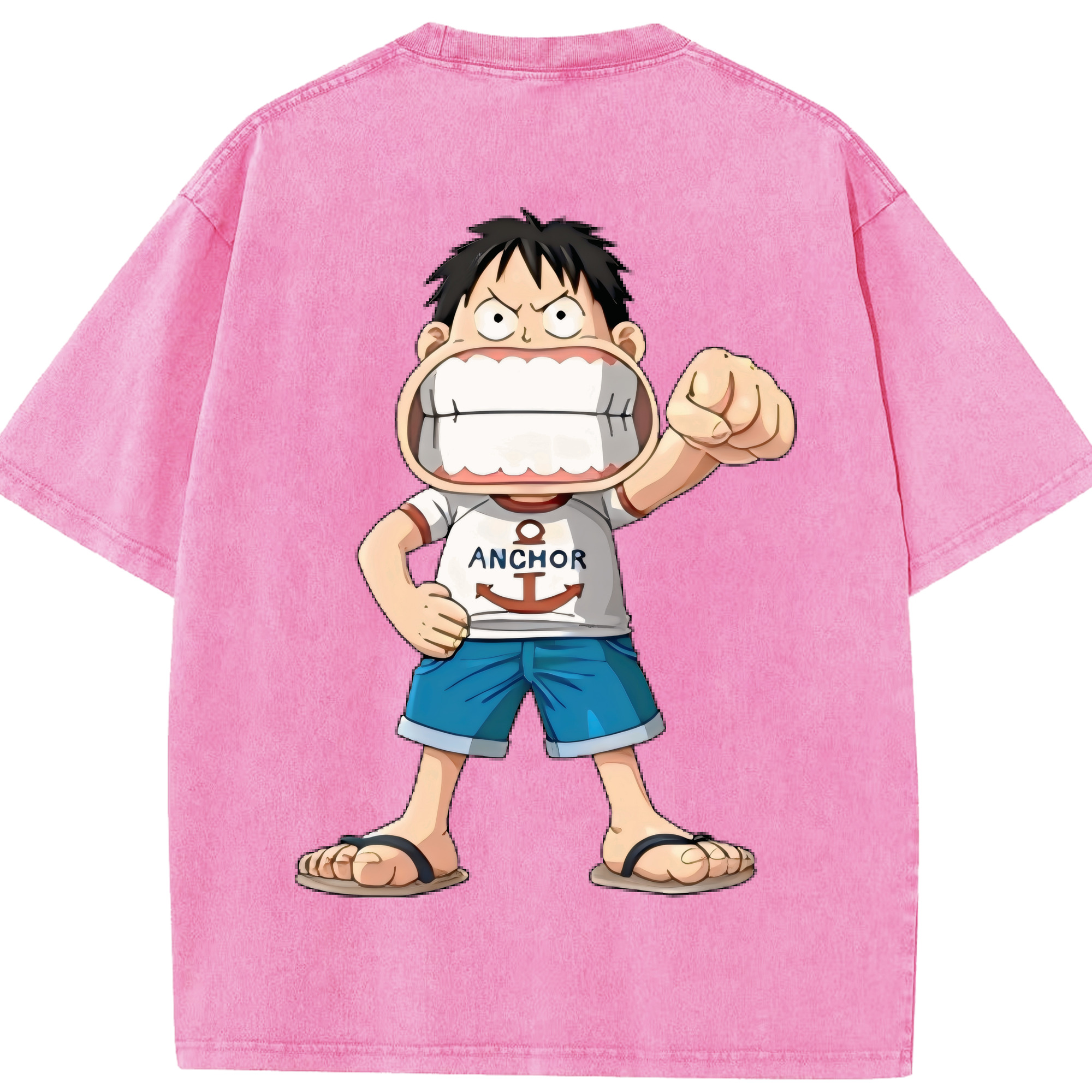 ワンピース モンキー・D・ルフィ ONE PIECE Monkey D. Luffy 綿100% ヴィンテージ風 半袖Tシャツ（背面プリント）